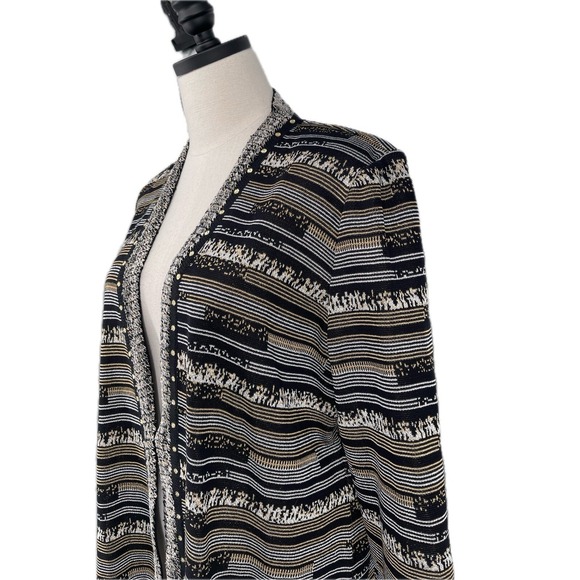 NWT Misook Women's Black Gold Silver Metallic Geometric Long Knit Cardigan XL - Picture 6 of 12